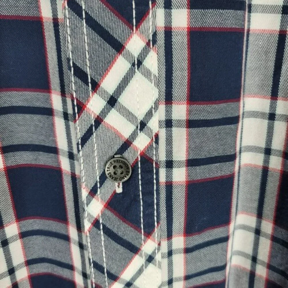 True Religion Shirt Mens 3XL Button Down Plaid Western